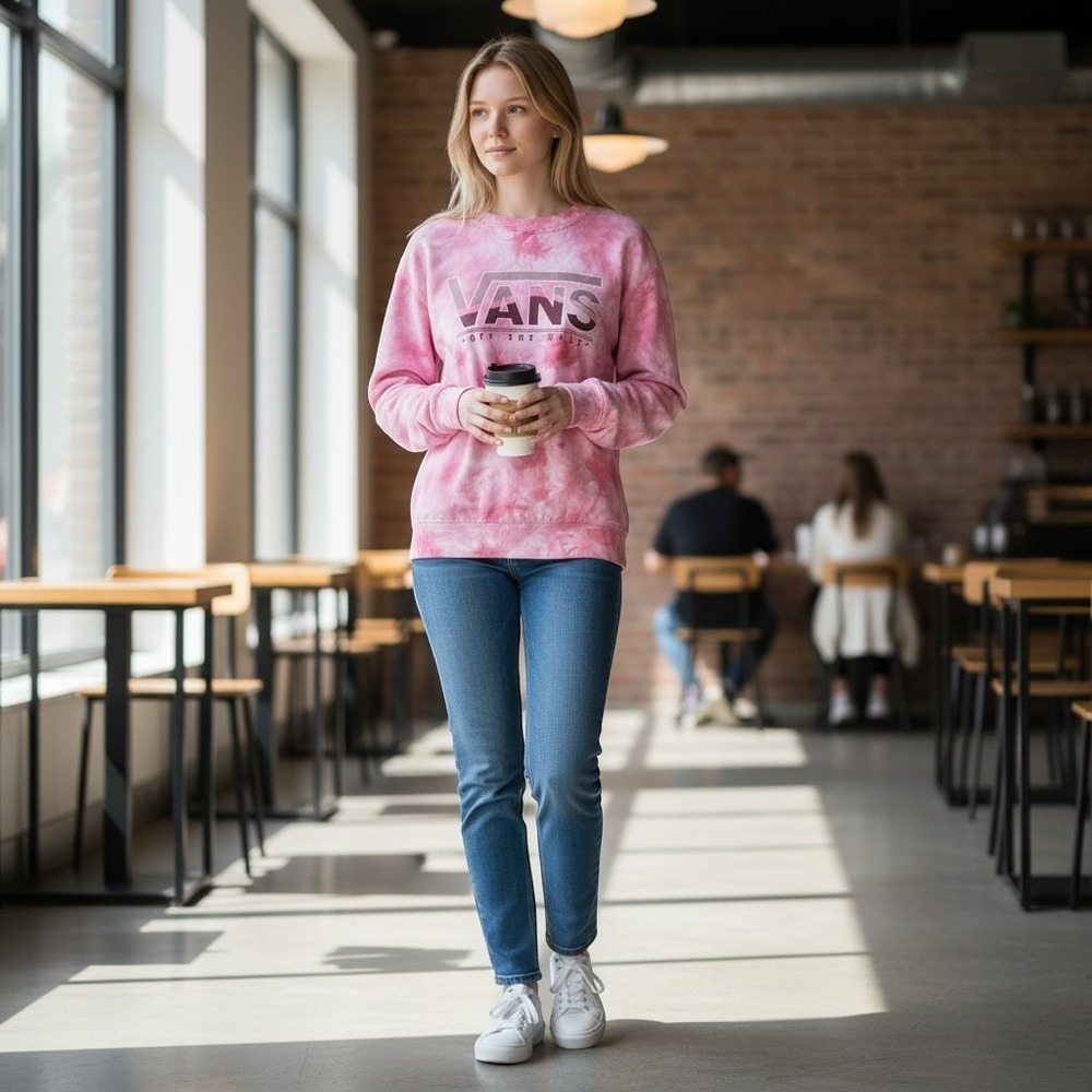 Vans Off The Wall Pink Red Tie-Dye Crewneck Sweatshirt Womens M
